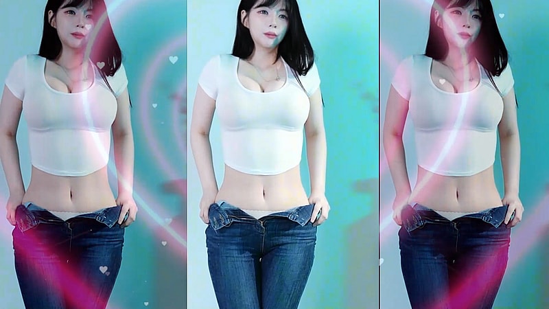 약후 BJㄹㅈ쨈 청바지 흰색 티셔츠 가슴골