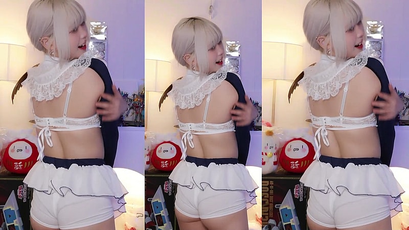 BJ쿠라ㅁ챠 하얀 속바지 브라 노출 리액션컷